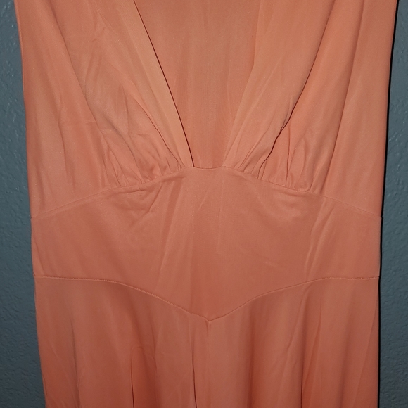 VINTAGE 60/ 70's Maxi Dress Sz 6 V neck sleeveless Tangerine color - Picture 7 of 12